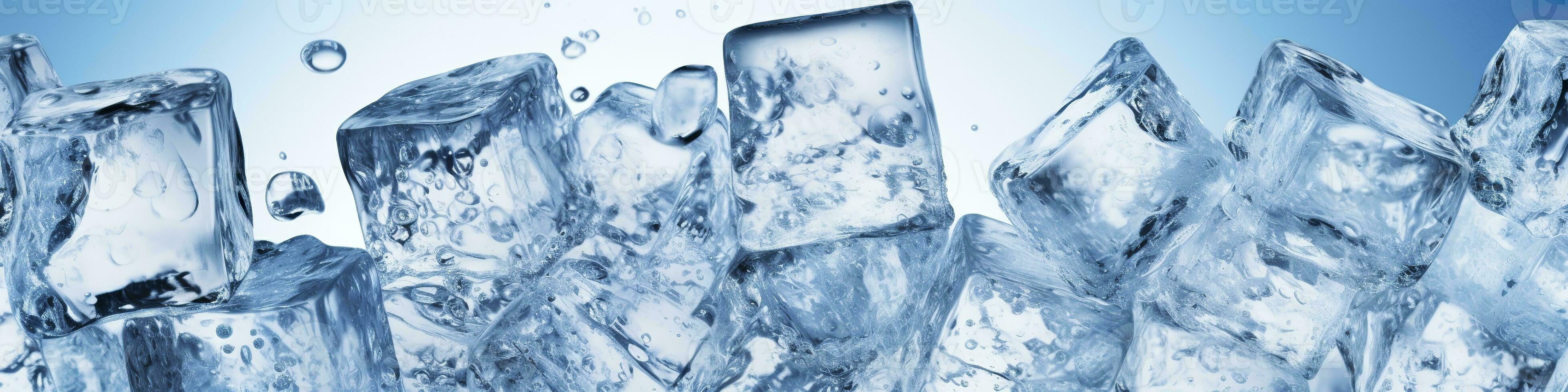 ai generato pezzi di ghiaccio e acqua su blu sfondo. generativo ai foto