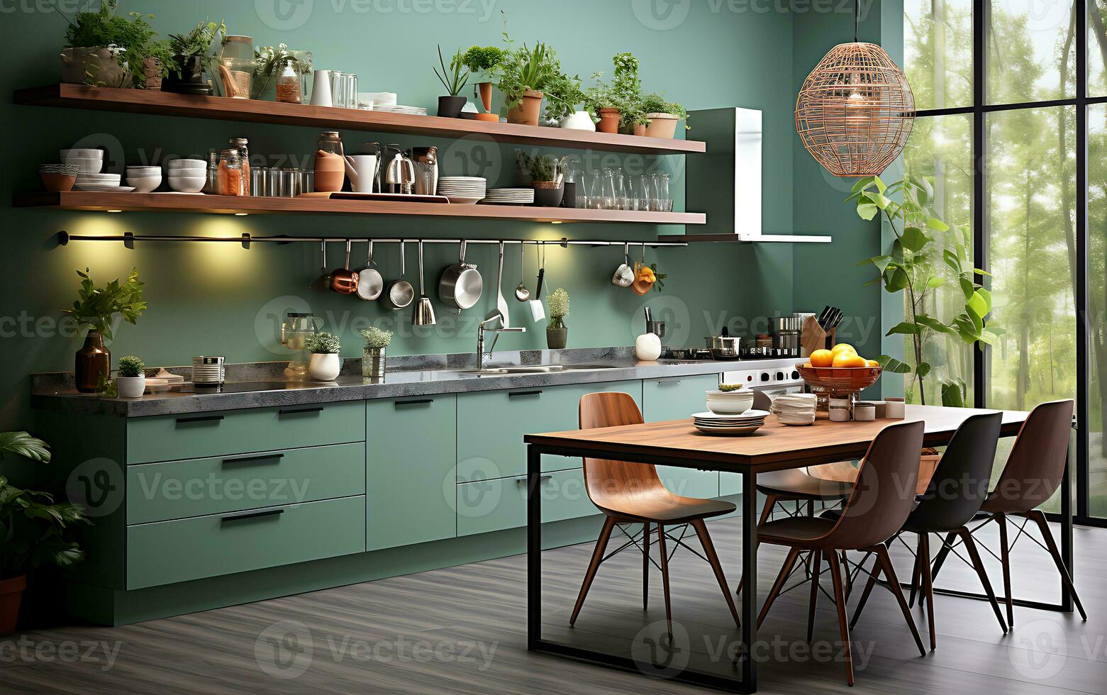 ai generato un' colorato indiano cucina interno design quello crea un' piacevole atmosfera foto