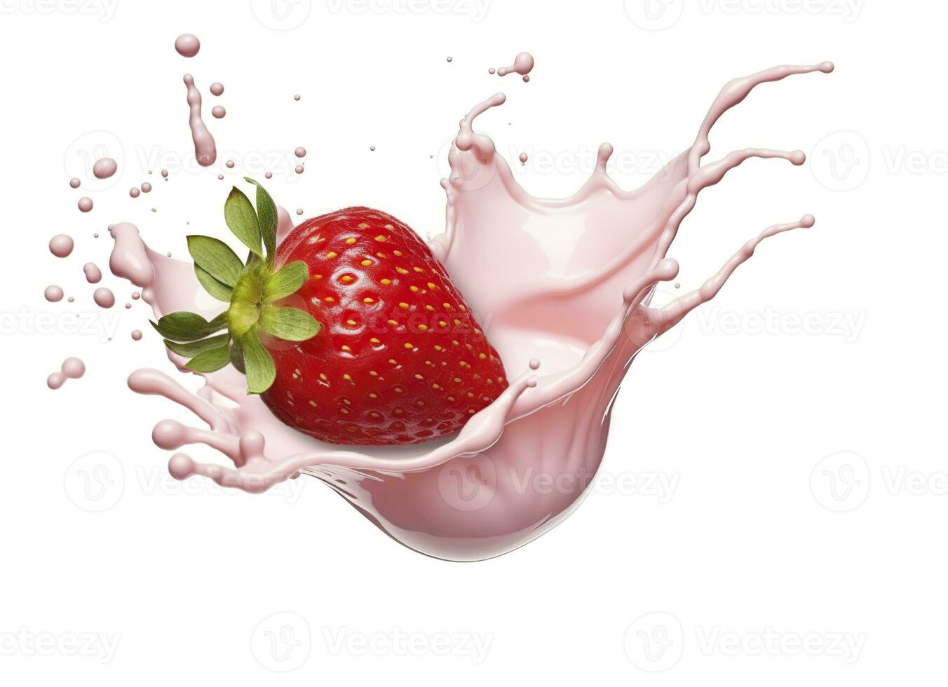 ai generato latte o Yogurt spruzzo con fragole isolato su bianca sfondo, 3d resa. ai generato foto