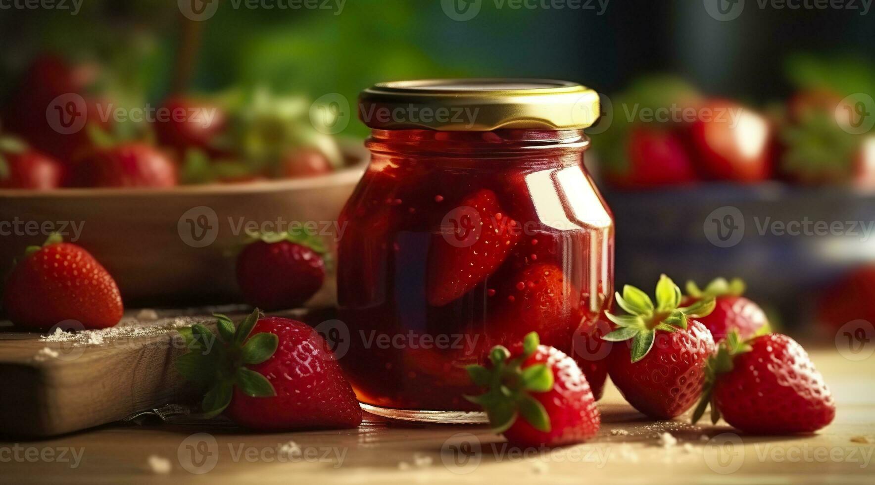 ai generato fragola marmellata e fresco frutti di bosco. generativo ai foto