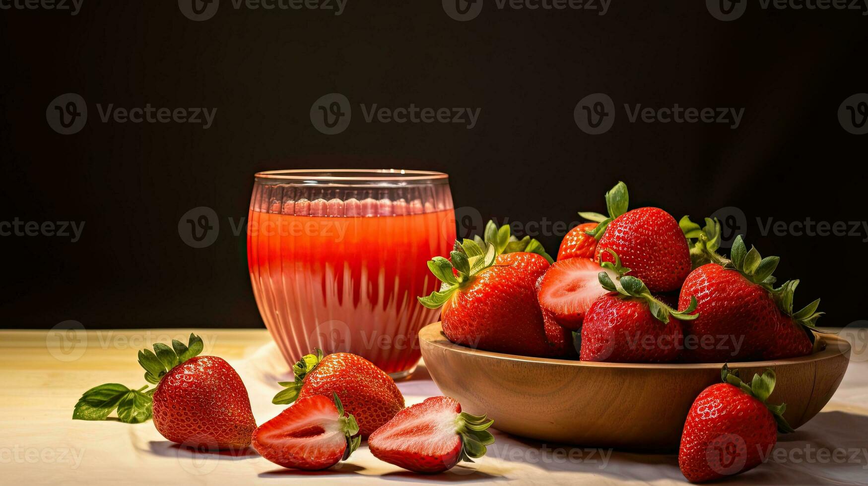 ai generato fresco fragola con succo su il tavolo ai generativo foto