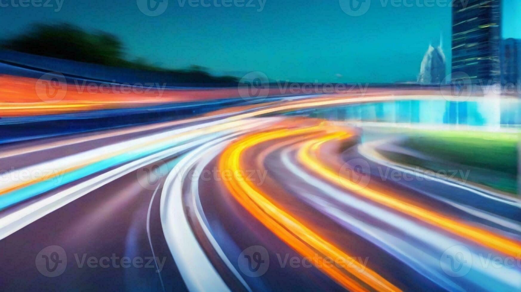 ai generato leggero sentieri a partire dal veicoli traffico su il strada a notte. lungo esposizione fotografia. creare ai. foto