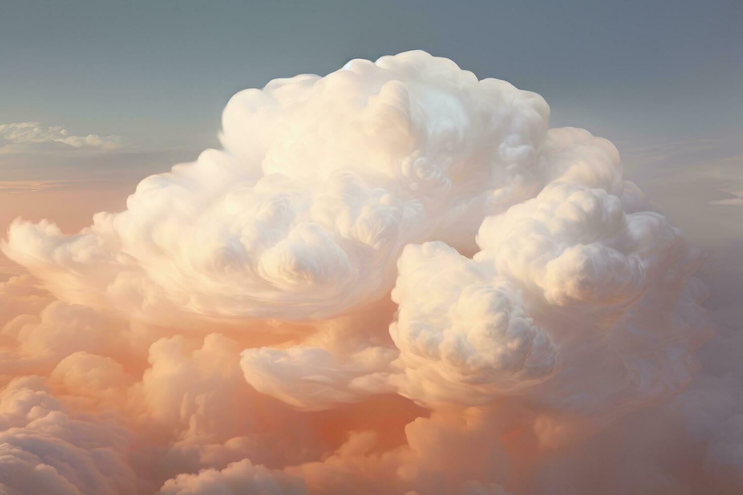 ai generato bellissimo aereo Visualizza di Cloudscape a tramonto. 3d illustrazione, un' cotonoso e morbido struttura di un' nube, ai generato foto