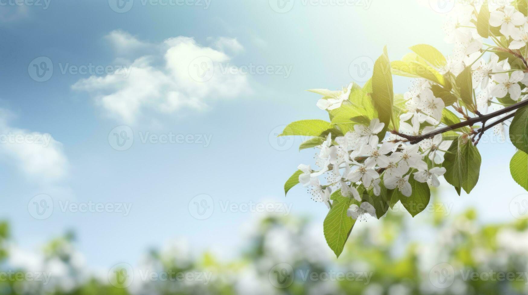 ai generato primavera fiori con le foglie fioritura nel giardino foto