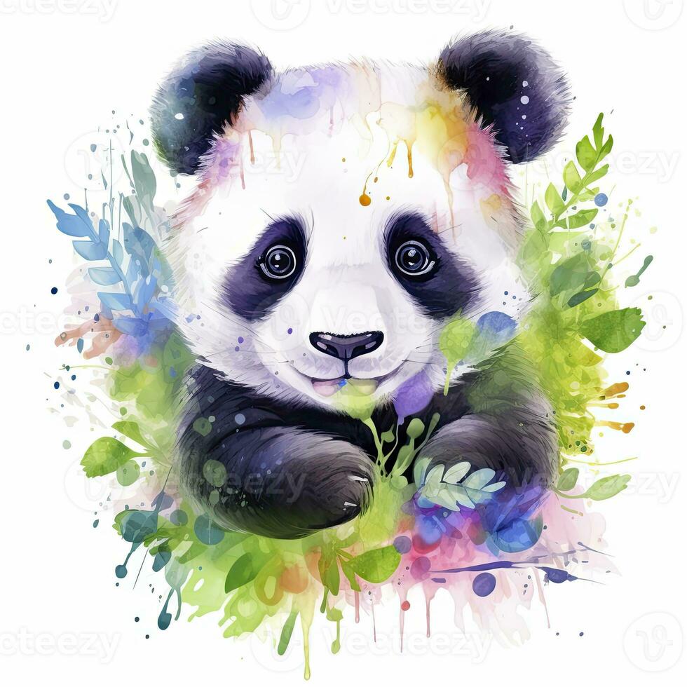 ai generato acquerello fantasia bambino panda clip arte isolato bianca sfondo. ai generato foto