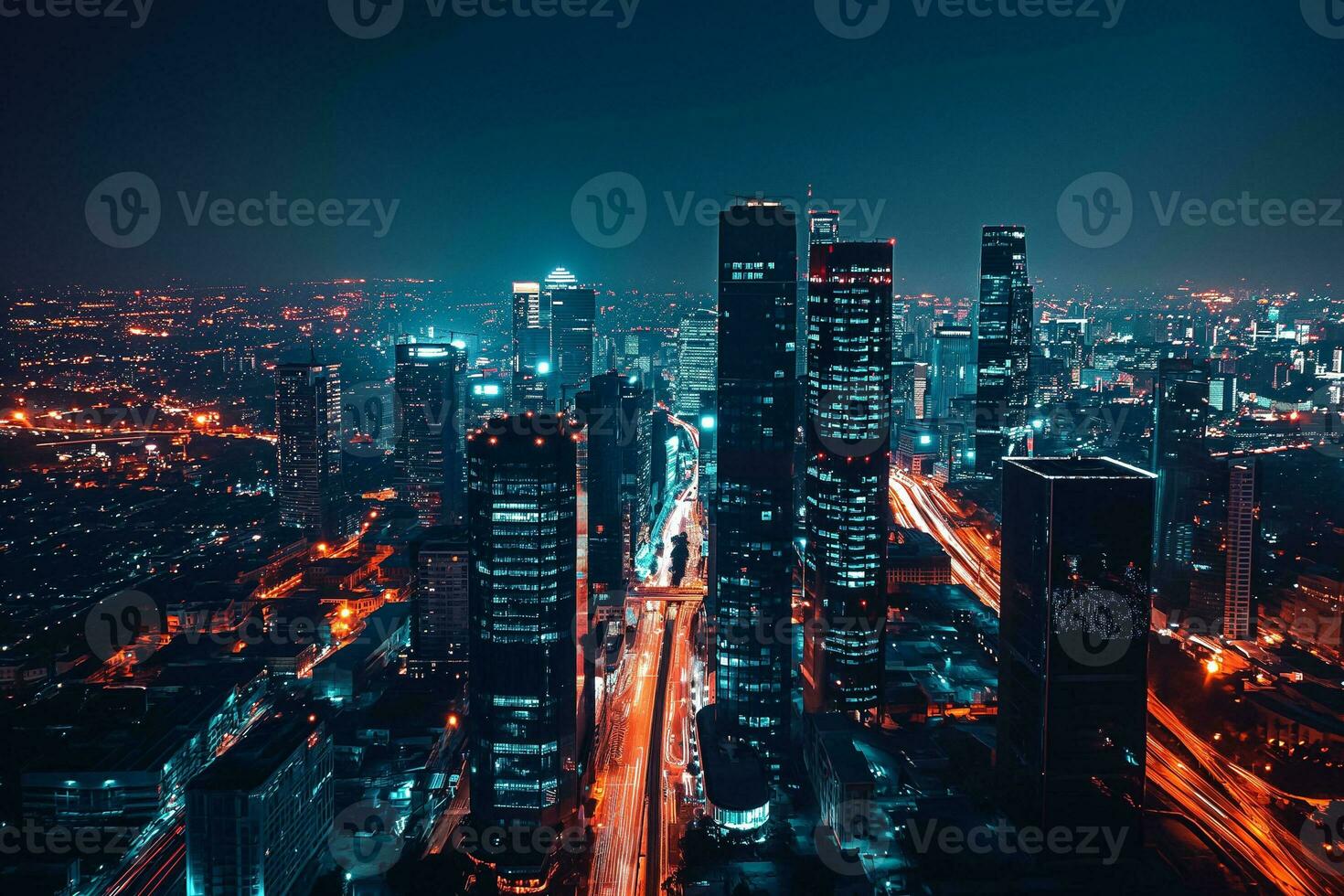 ai generato città luci, urbano energia scatenato foto