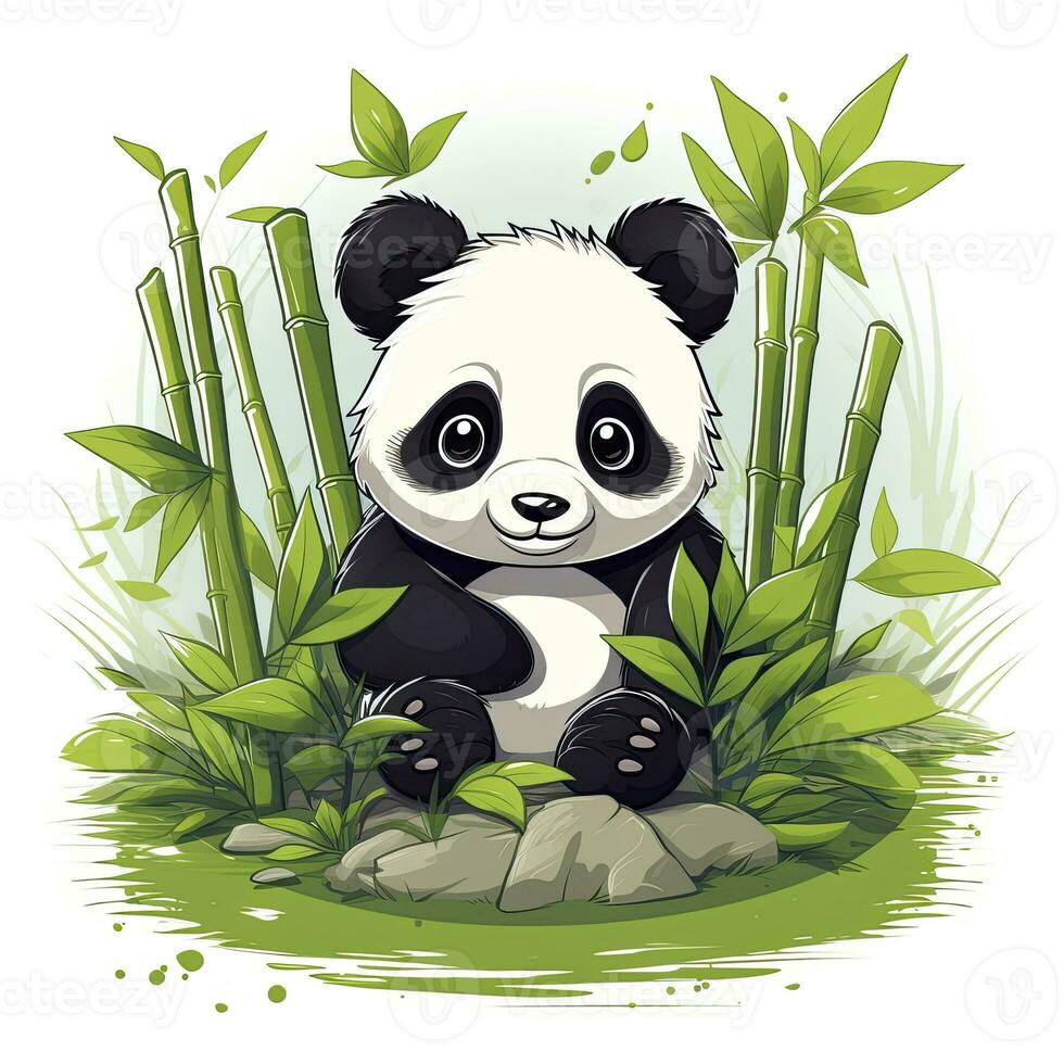 ai generato carino panda nel il mezzo di un' bambù foresta. maglietta design. ai generato foto