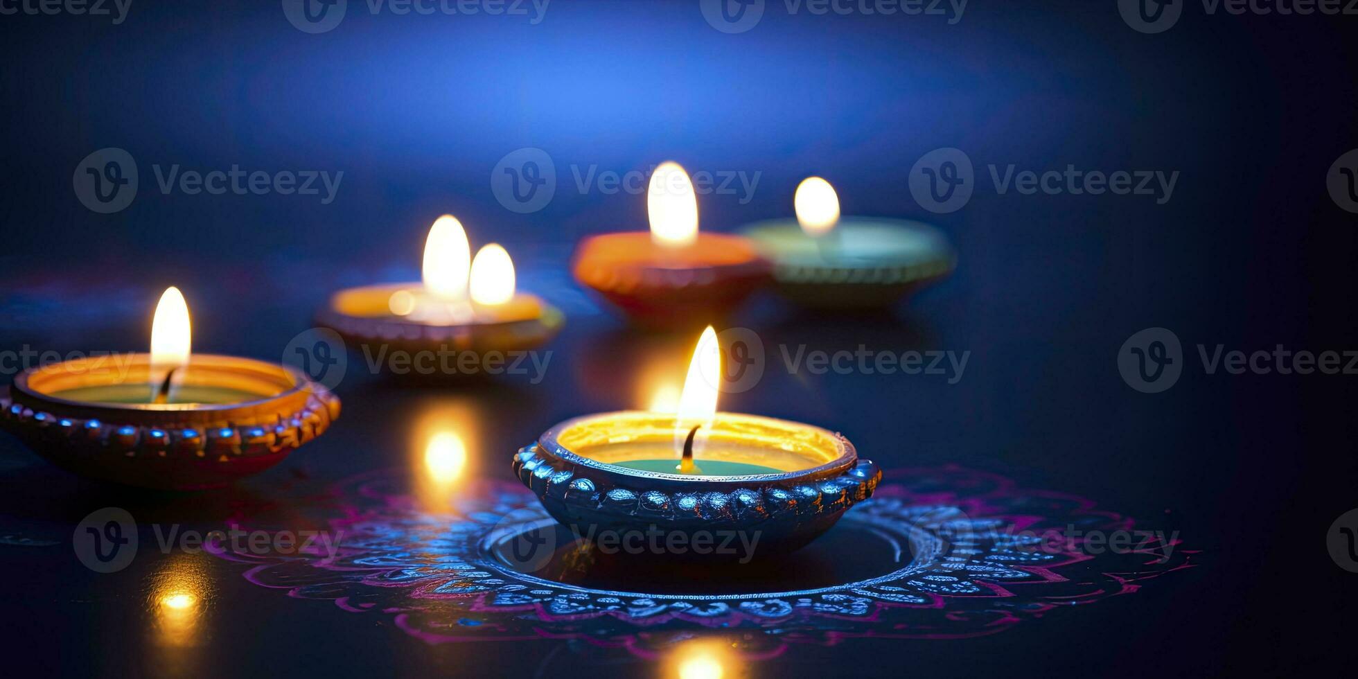 ai generato contento diwali. diya olio lampade erano illuminato durante il celebrazione. ai generato foto