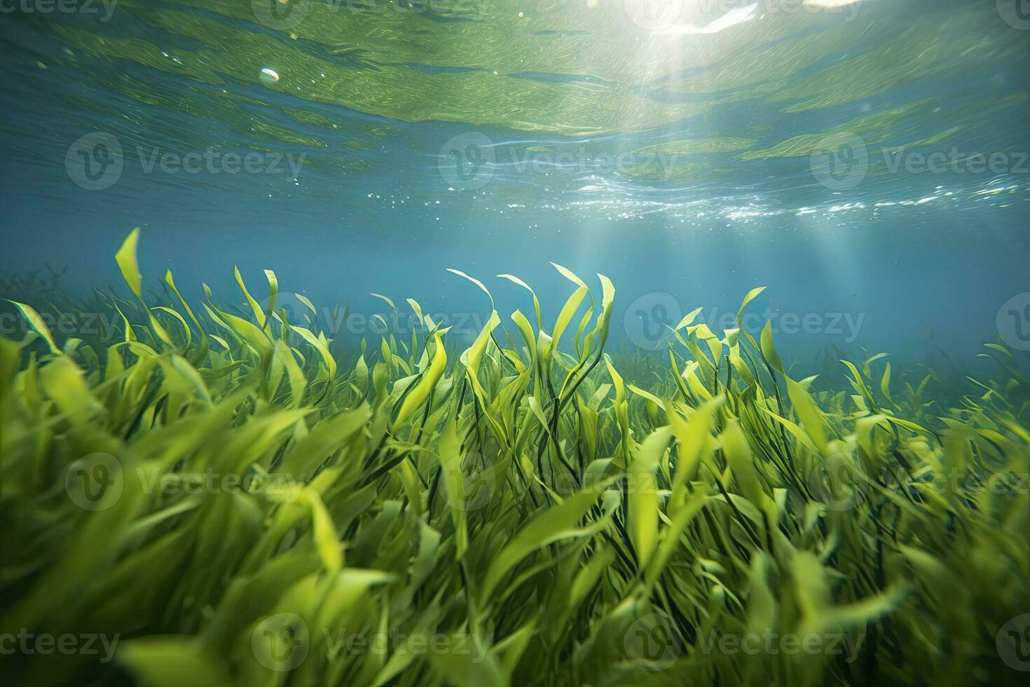 ai generato subacqueo Visualizza di un' gruppo di fondale marino con verde erba marina. ai generato foto