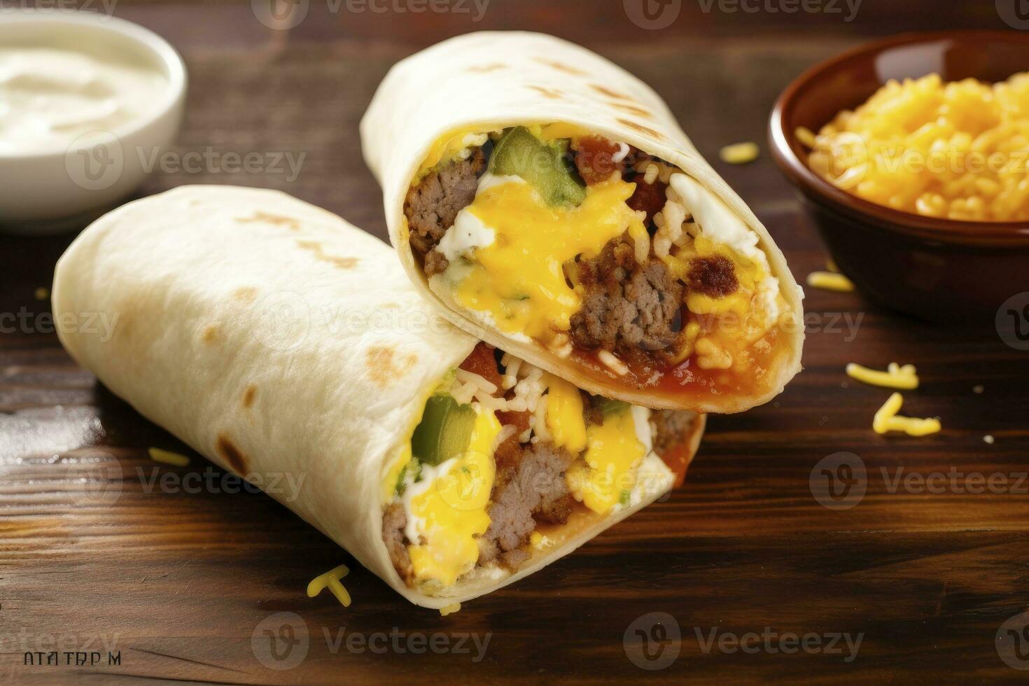 ai generato prima colazione burrito con salsiccia, uova, hashbrown e formaggio. ai generato foto