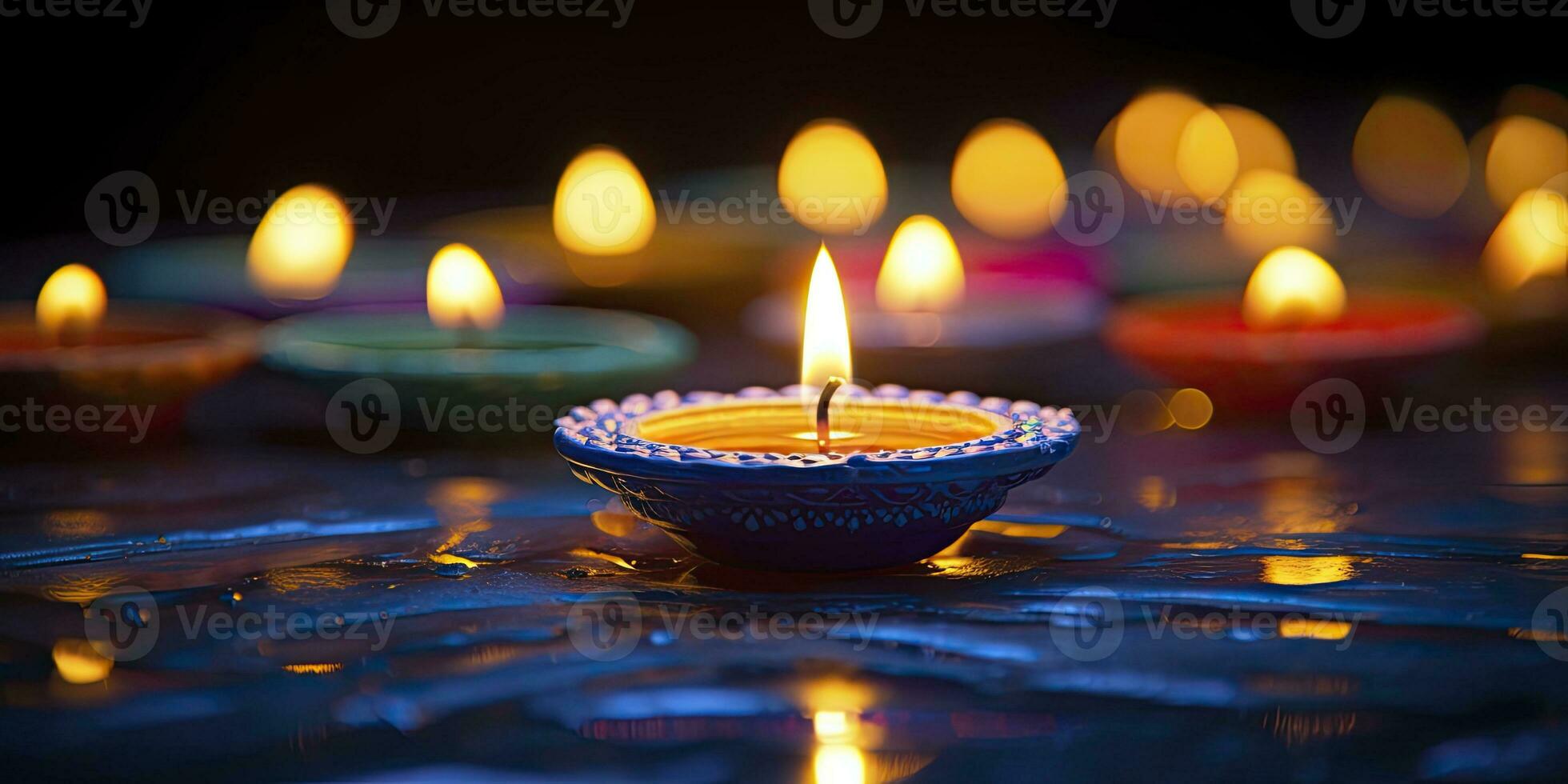 ai generato contento diwali. diya olio lampade erano illuminato durante il celebrazione. ai generato foto