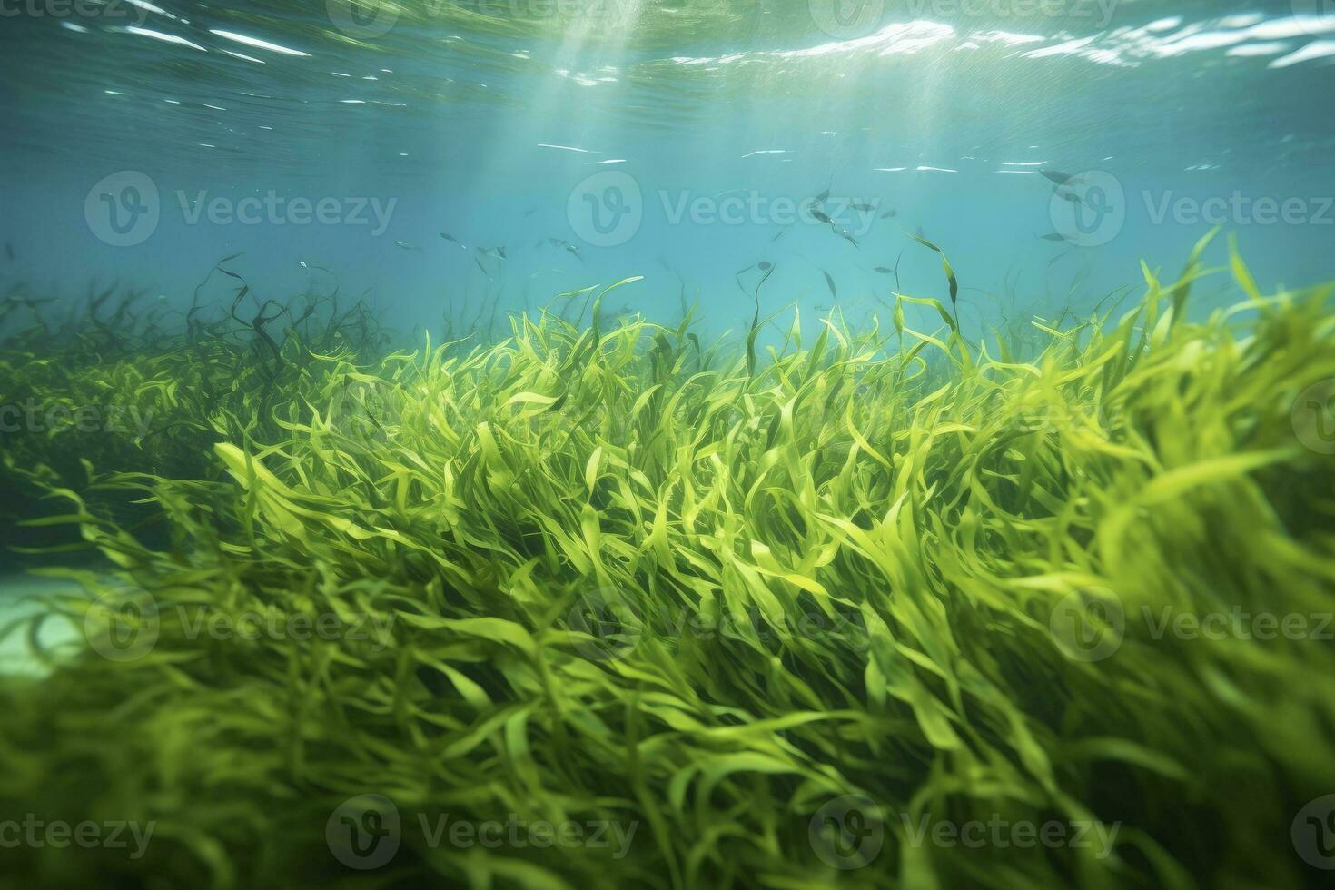 ai generato subacqueo Visualizza di un' gruppo di fondale marino con verde erba marina. ai generato foto