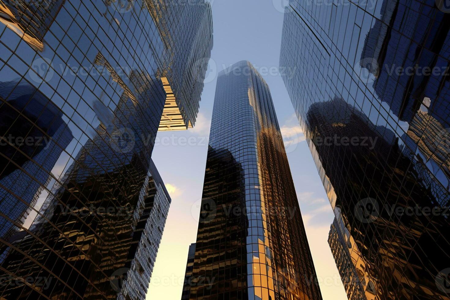 ai generato riflessivo grattacieli, attività commerciale ufficio edifici. ai generato foto