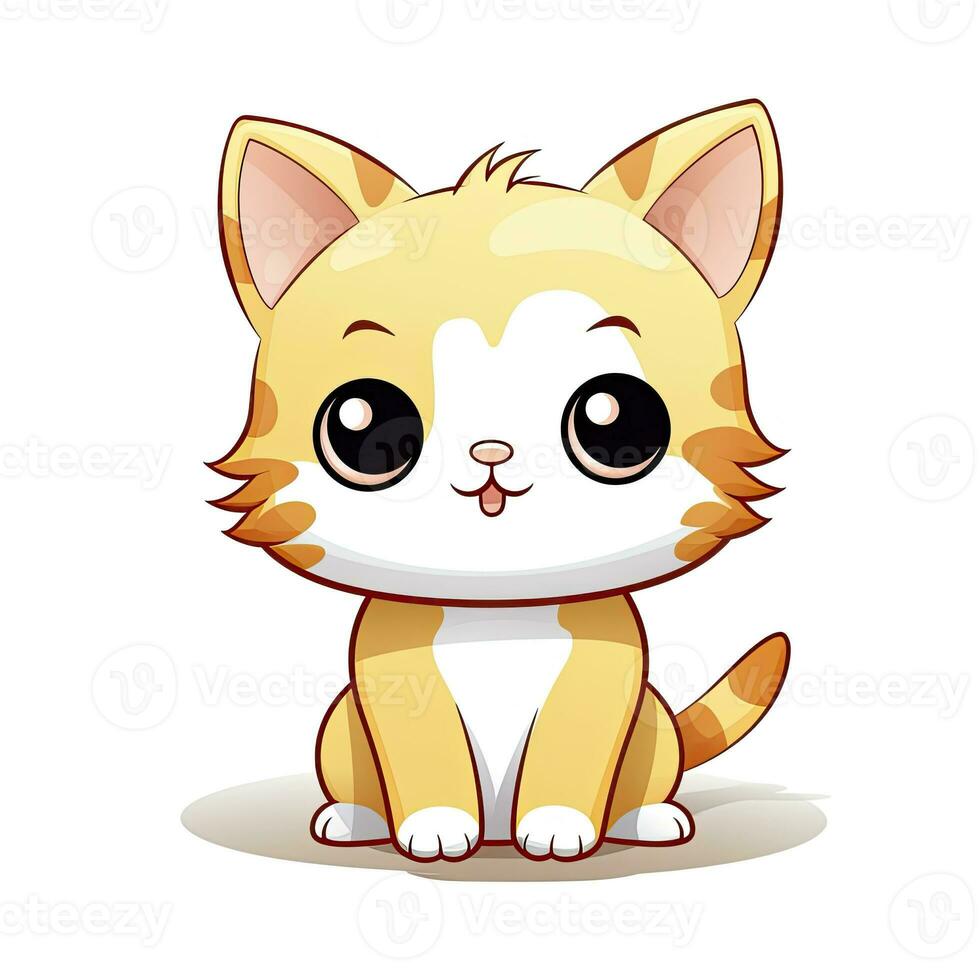 ai generato carino kawaii gatto clipart icona bianca sfondo. ai generato foto