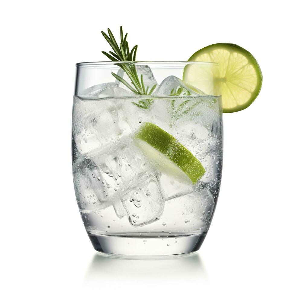 ai generato Gin Tonico bicchiere di acqua con ghiaccio isolato su bianca sfondo. ai generato foto