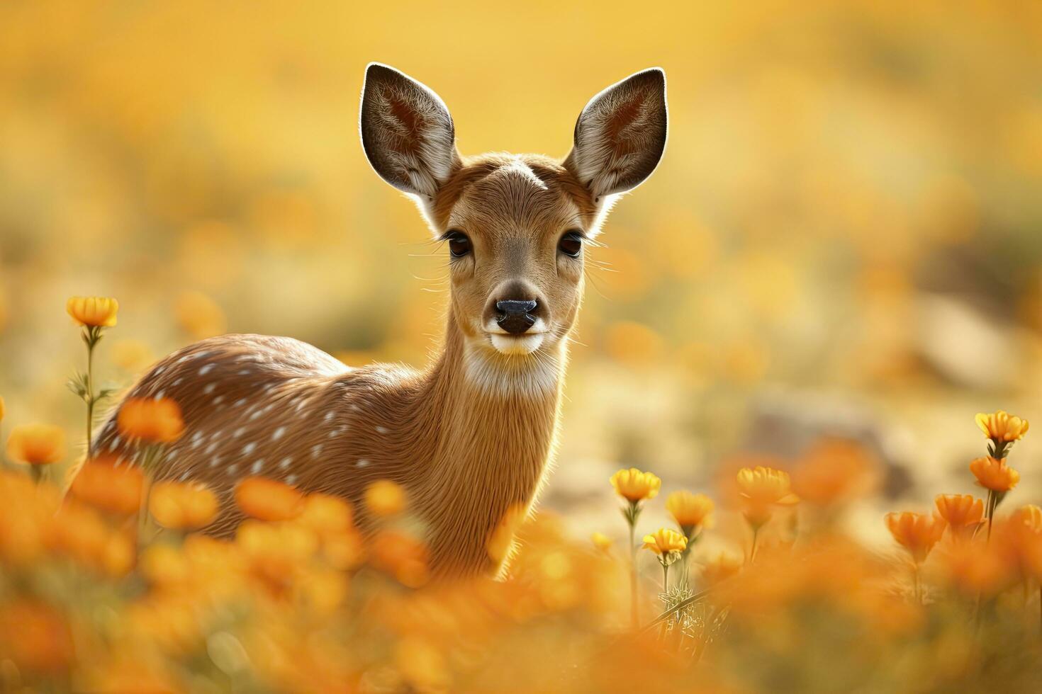 ai generato femmina capriolo cervo con bellissimo fiore. ai generato foto