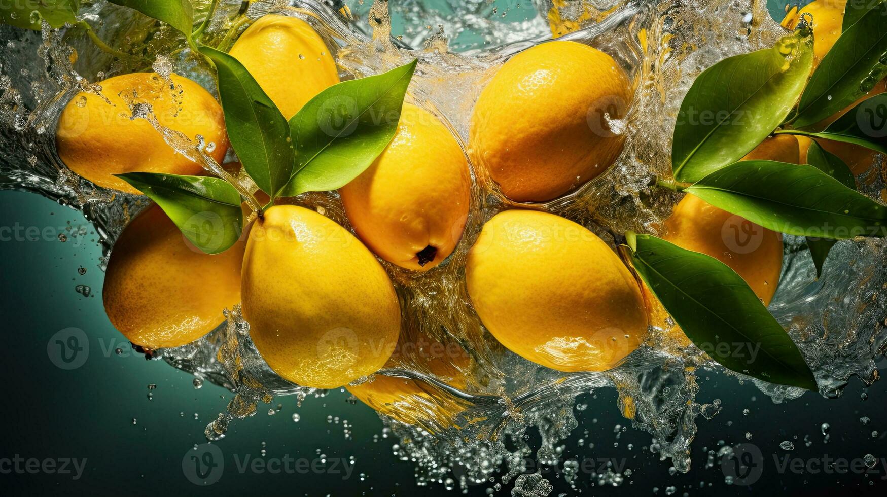 ai generato fresco Mango con foglia e acqua spruzzo ai generativo foto