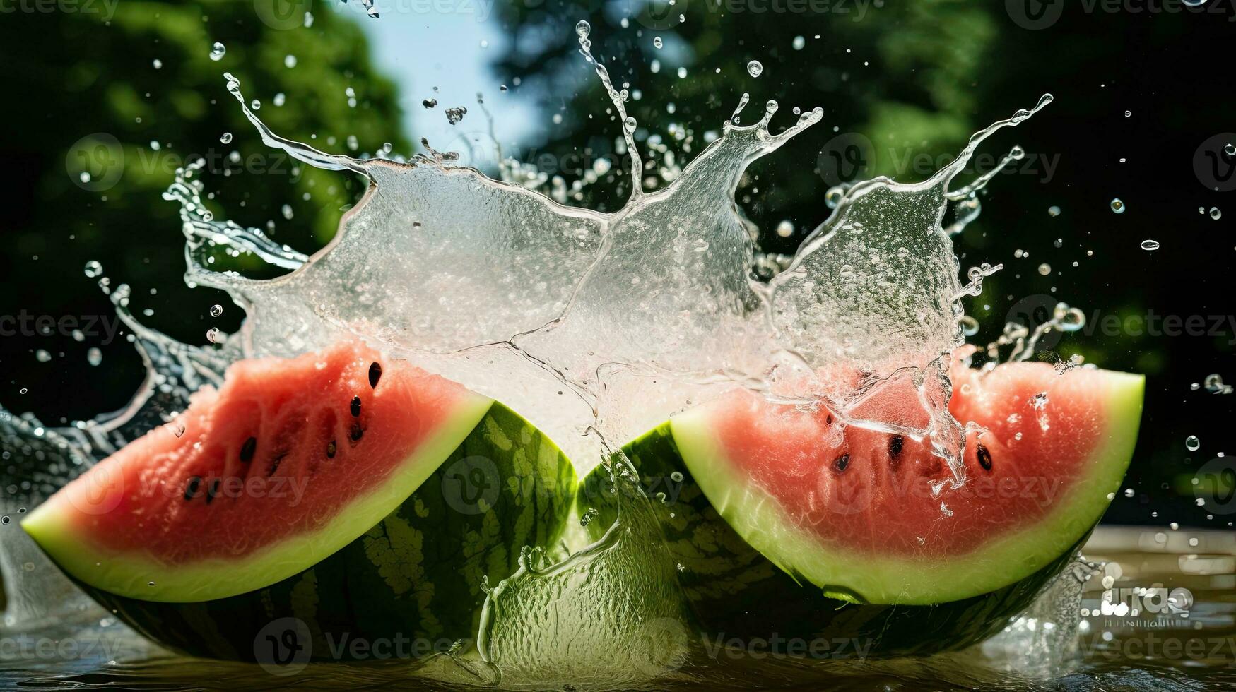 ai generato ritratto anguria fette con acqua spruzzo ai generativo foto