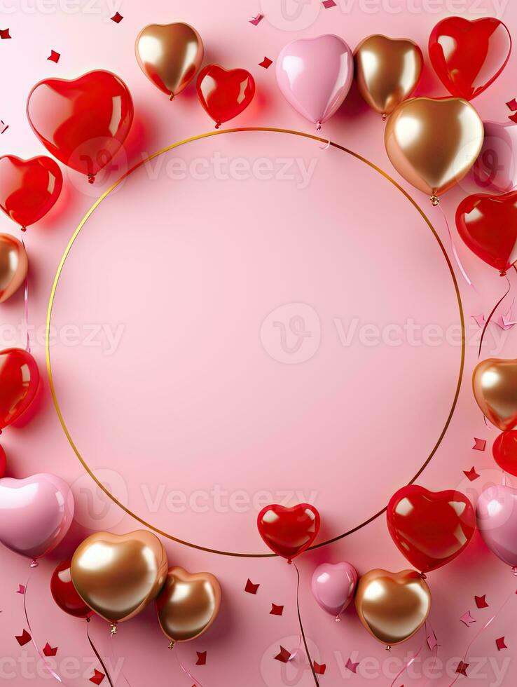 ai generato rosso oro cerchio con cuore Palloncino ai generativo foto