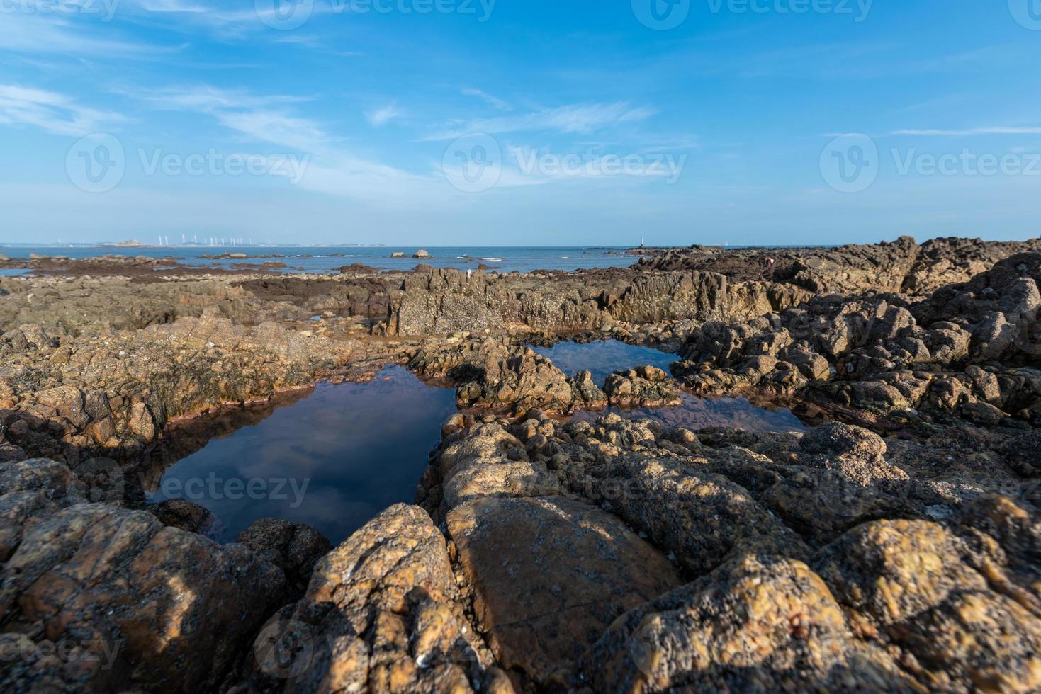 barriera corallina gialla e mare sotto il cielo blu foto