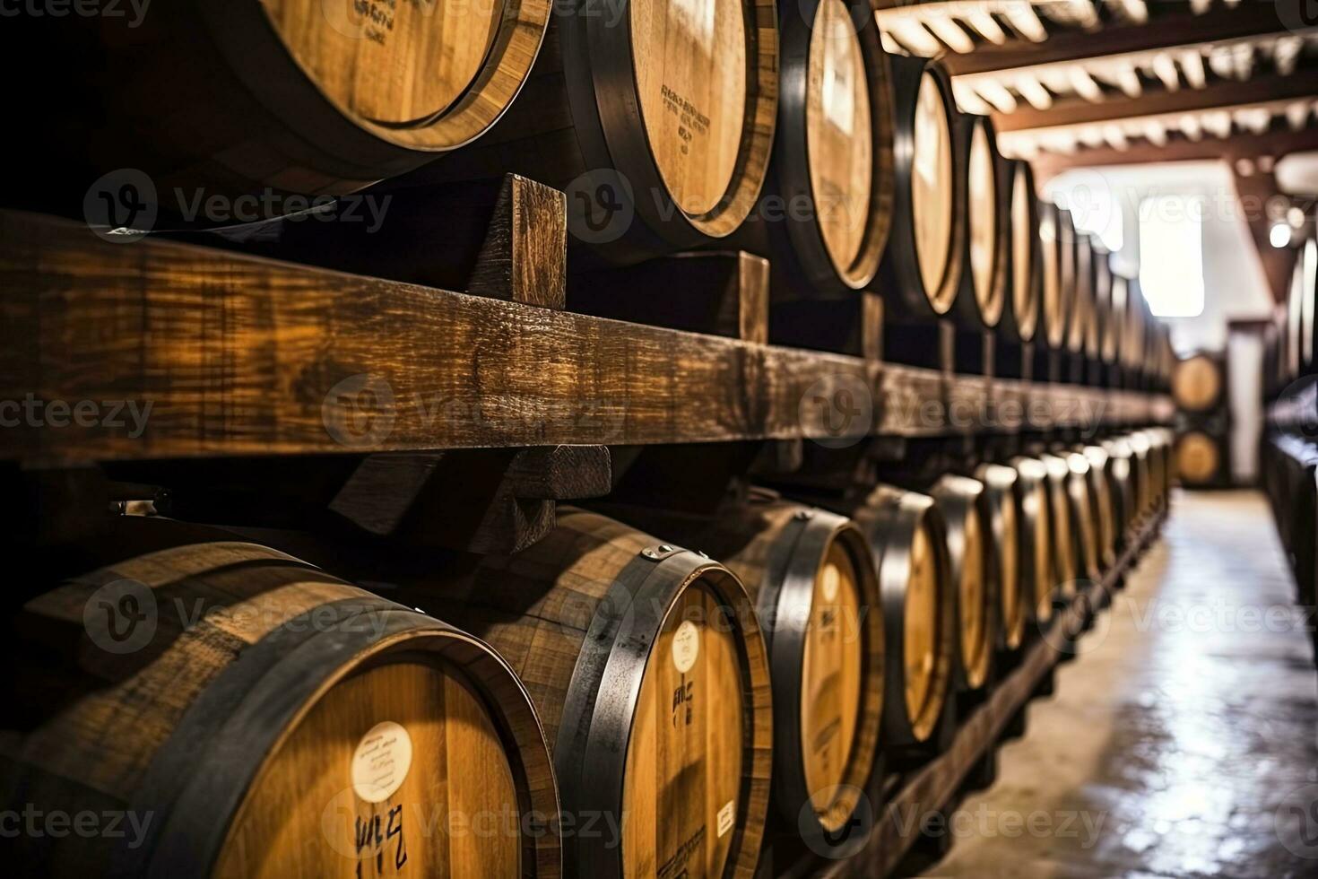 ai generato di legno quercia porta botti nel pulito righe. ai generato foto