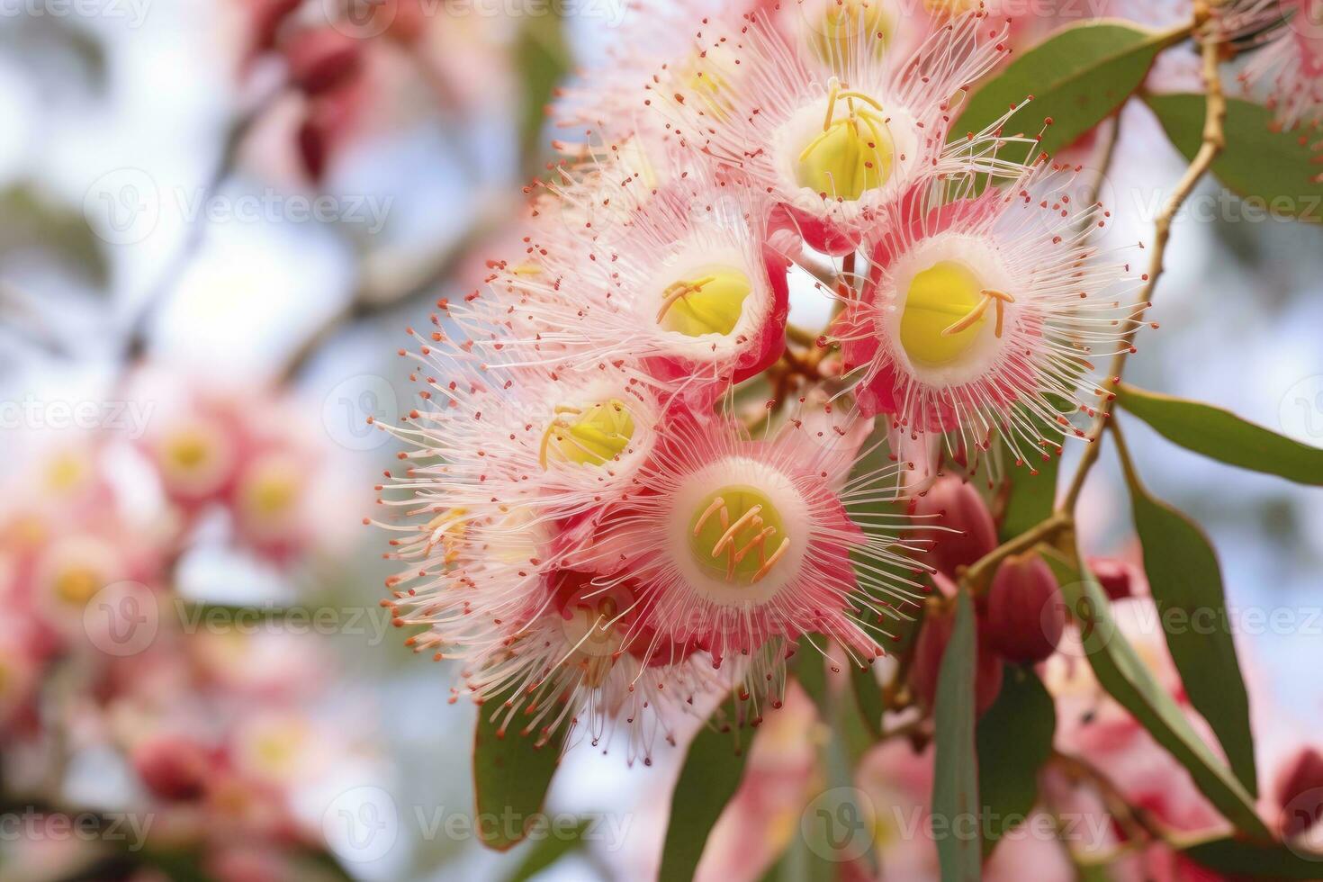 ai generato bellissimo gomma albero rosa fiori e mini cuffie. ai generato foto