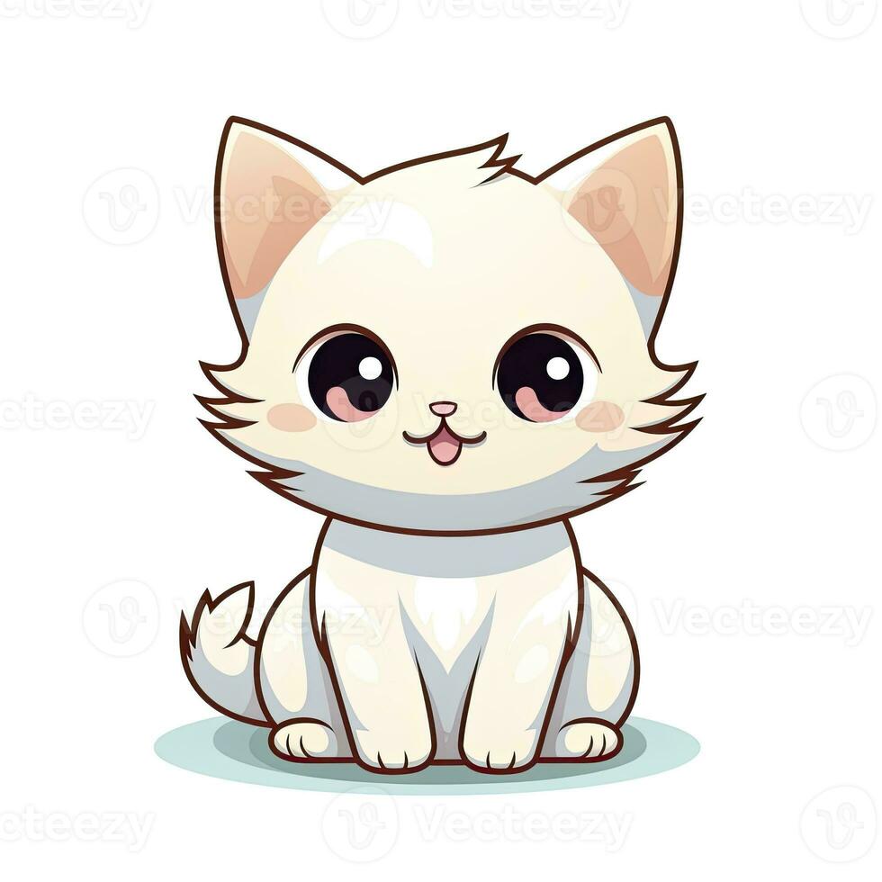 ai generato carino kawaii gatto clipart icona bianca sfondo. ai generato foto