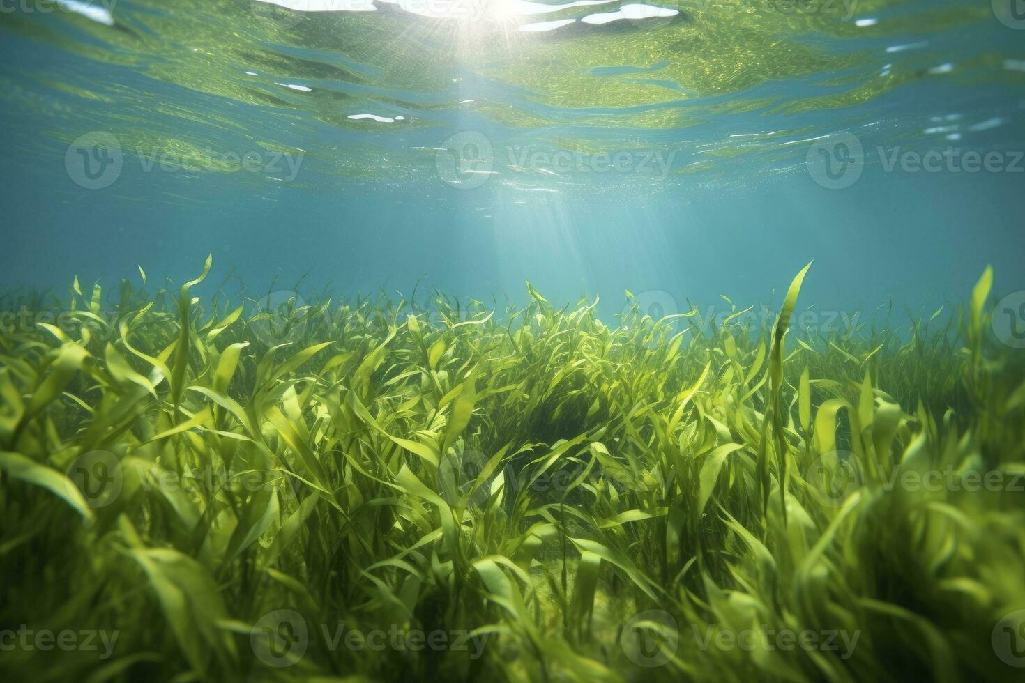 ai generato subacqueo Visualizza di un' gruppo di fondale marino con verde erba marina. ai generato foto