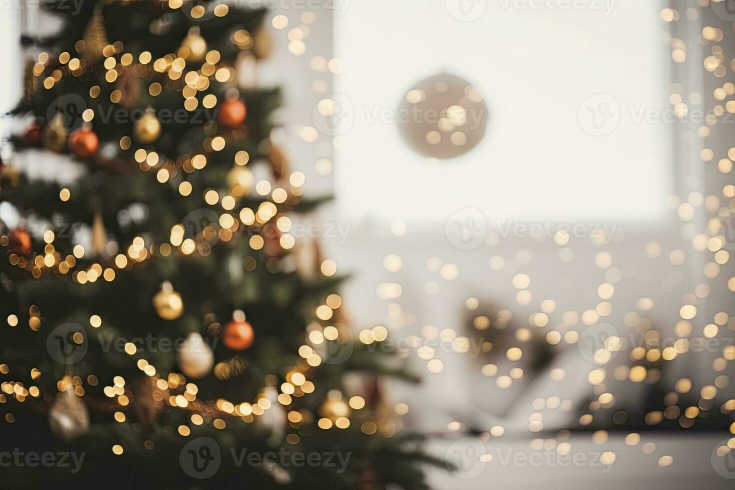 ai generato sfocato Natale albero con molti diverso decorazioni. ai generato foto