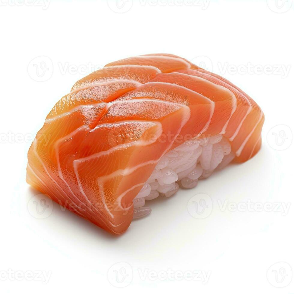 ai generato un' Sushi salmone su bianca sfondo. ai generato foto