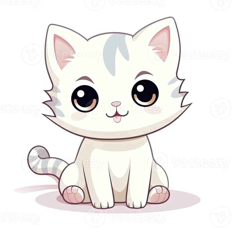 ai generato carino kawaii gatto clipart icona bianca sfondo. ai generato foto