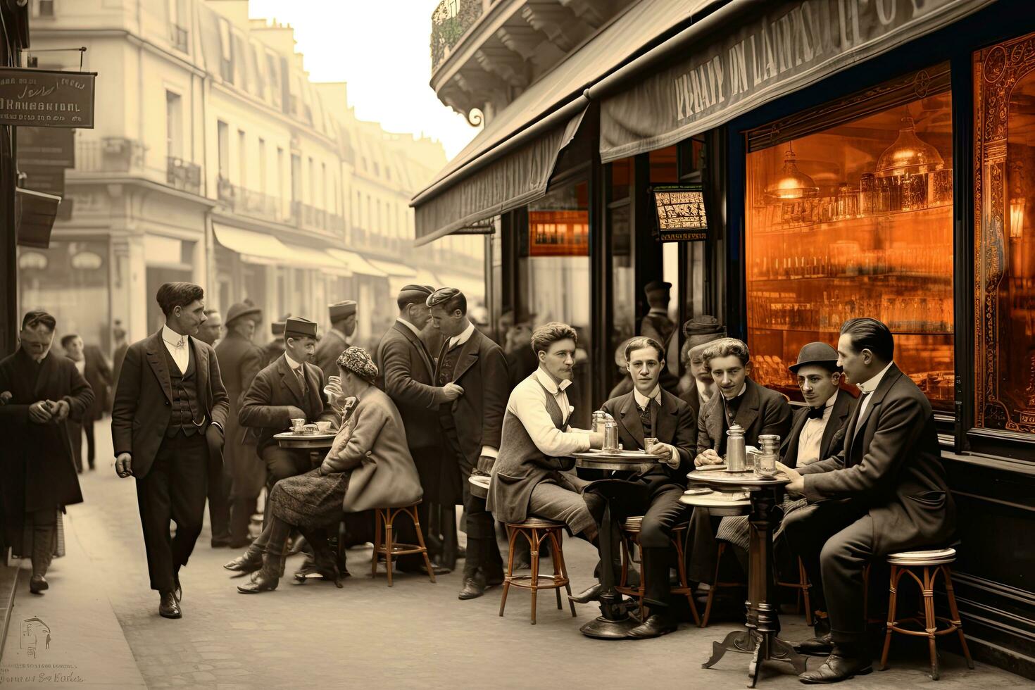 ai generato non identificato persone sedersi a un' bar nel Parigi, Francia. Parigi è il capitale e maggior parte popoloso città di Francia, ai generato foto