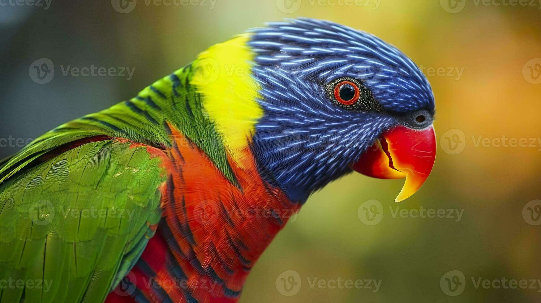 ai generato lato Visualizza avvicinamento di bellissimo e colorato lorikeet verde naped uccello. generativo ai foto