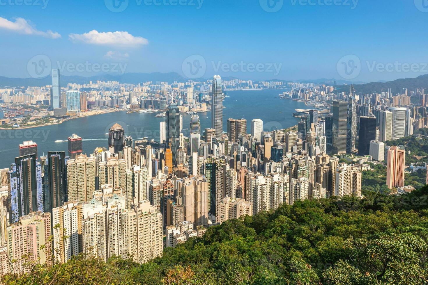 Visualizza di Vittoria porto e hong kong isola al di sopra di Vittoria picco nel Hong Kong, Cina foto