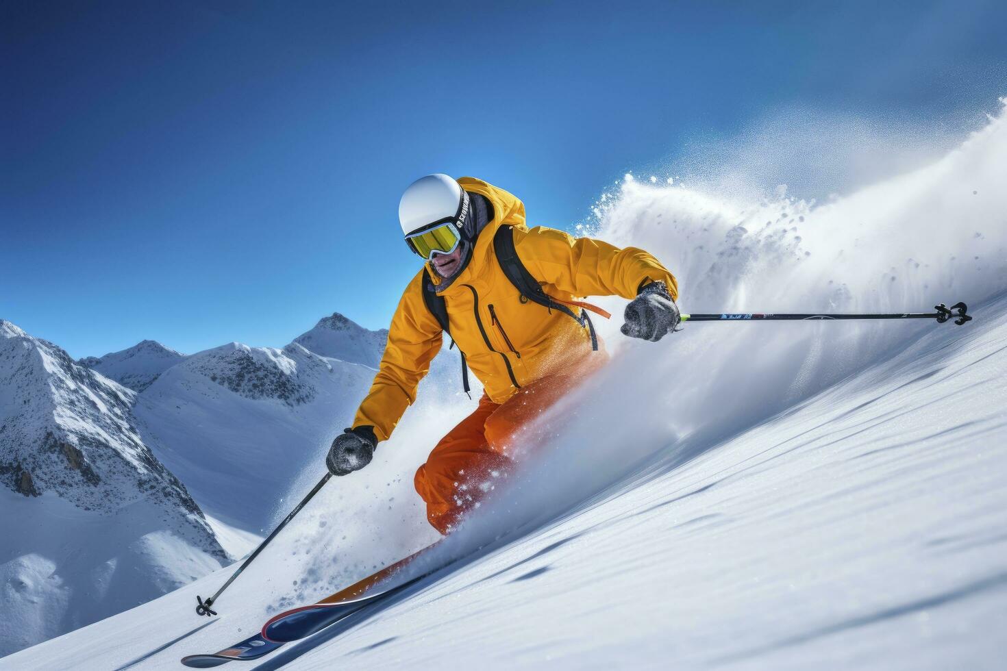 ai generato sciatore sciare su montagna pendenza. ai generato foto