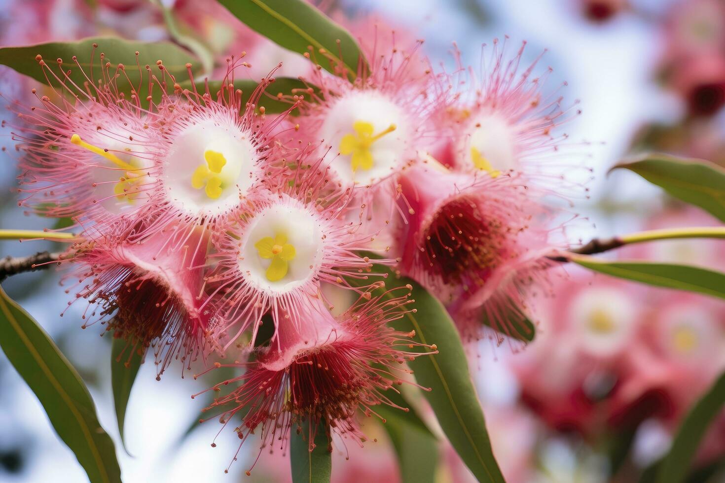 ai generato bellissimo gomma albero rosa fiori e mini cuffie. ai generato foto