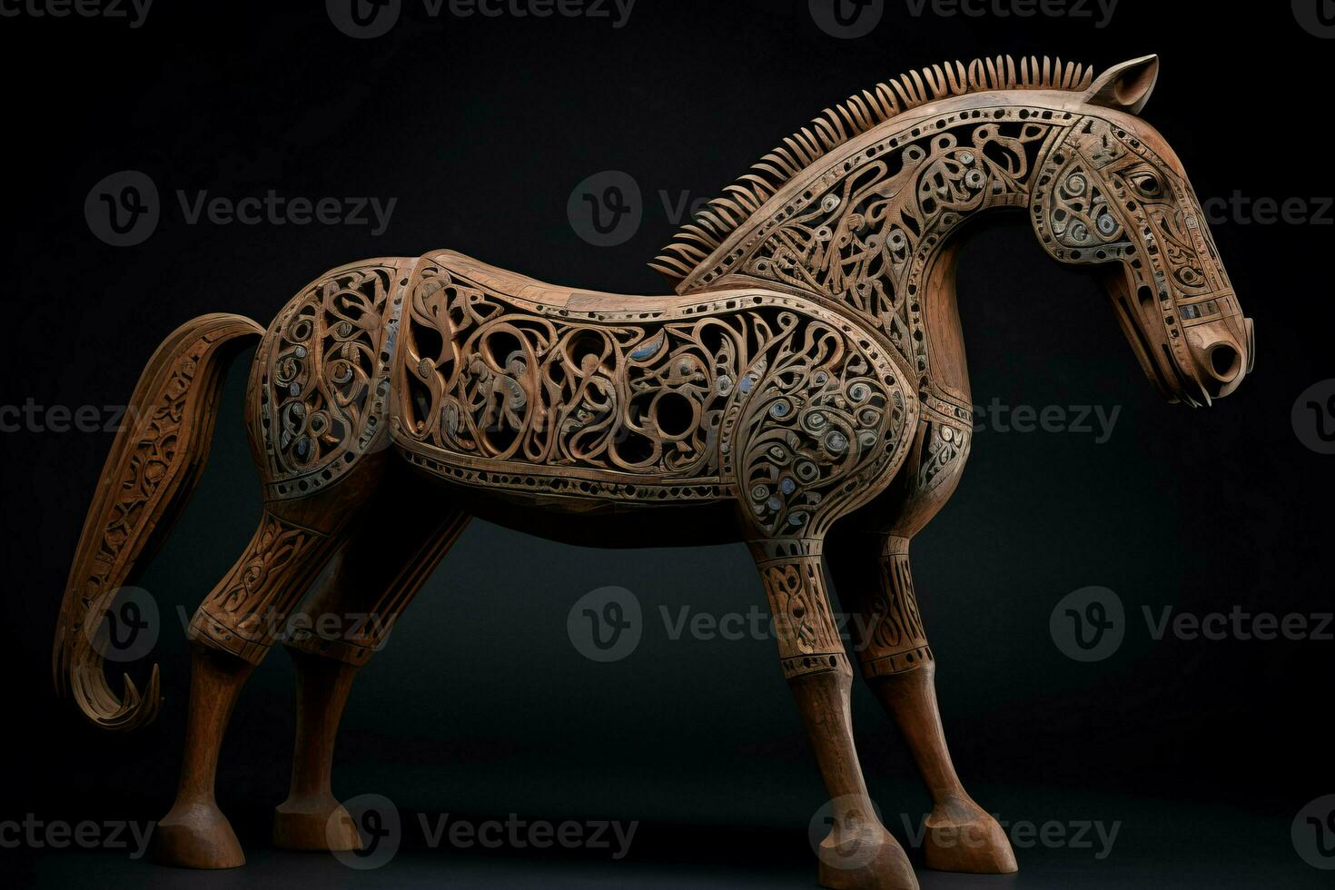 ai generato di legno scultura cavallo. creare ai foto