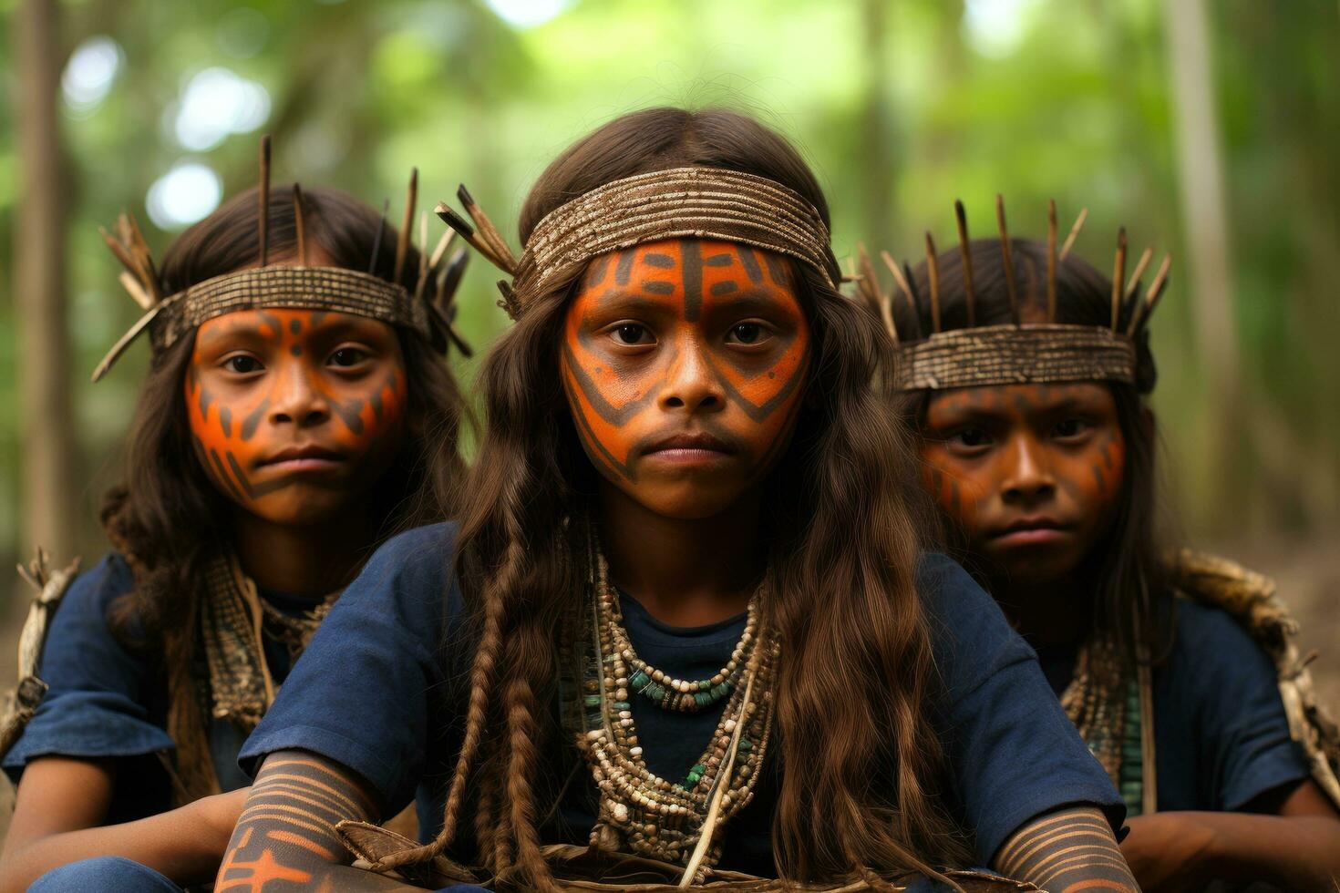 ai generato non identificato bali etnico ragazze nel tradizionale costume. Bali, Indonesia, indigeno bambini nel il amazon foresta pluviale, ai generato foto