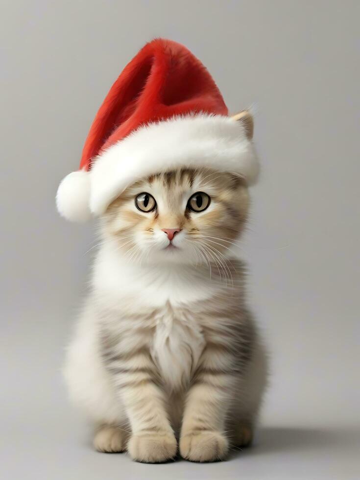 ai generato carino gattino su Santa cappello sfondo foto