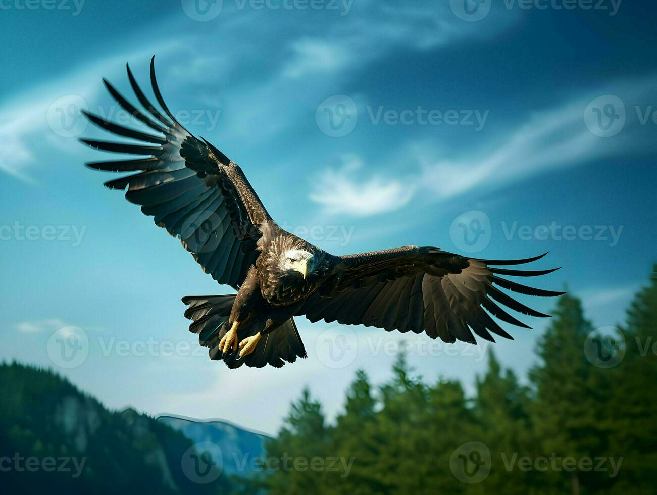 ai generato un' orizzontale bandiera con un aquila volante nel il cielo. alto qualità. ai generativo foto