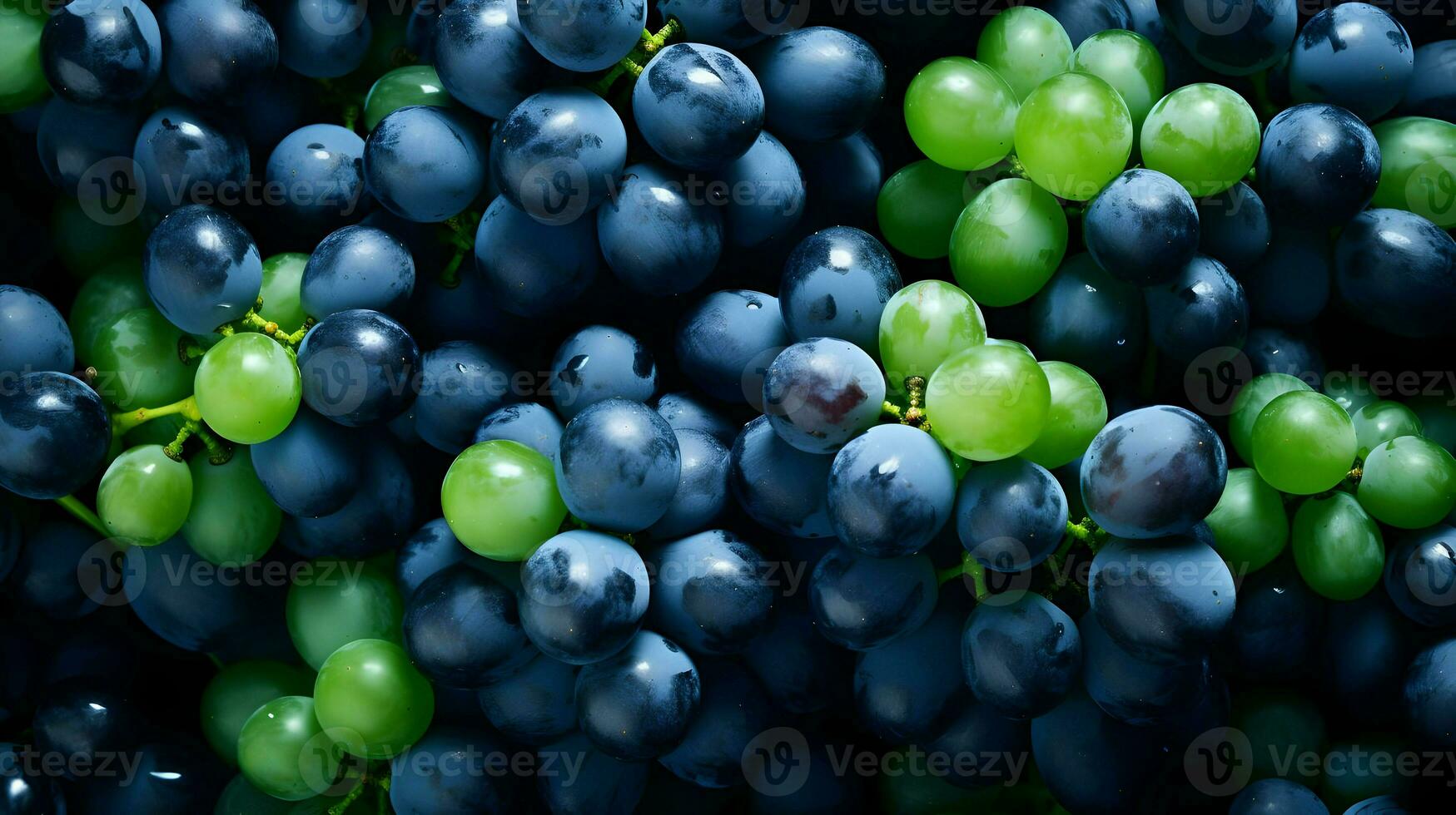 ai generato molte di blu e uva con le foglie. frutti di bosco sfondo. alto qualità. ai generativo foto