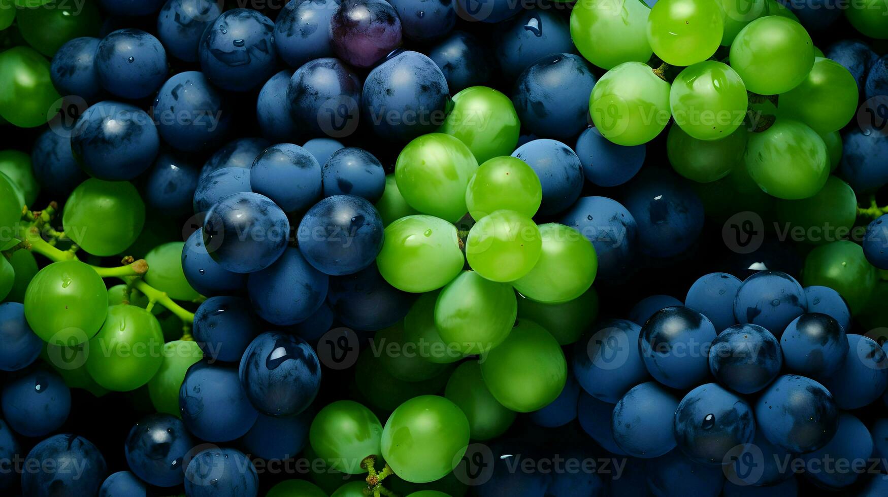 ai generato molte di blu e uva con le foglie. frutti di bosco sfondo. alto qualità. ai generativo foto