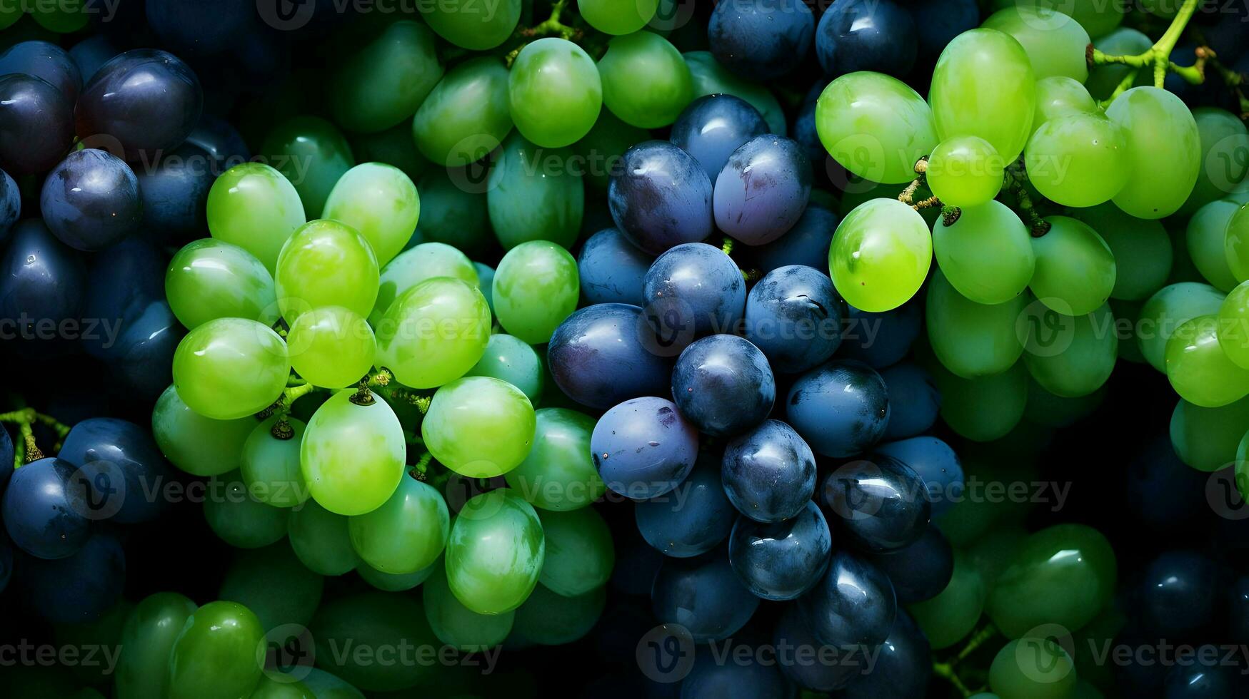 ai generato molte di blu e uva con le foglie. frutti di bosco sfondo. alto qualità. ai generativo foto