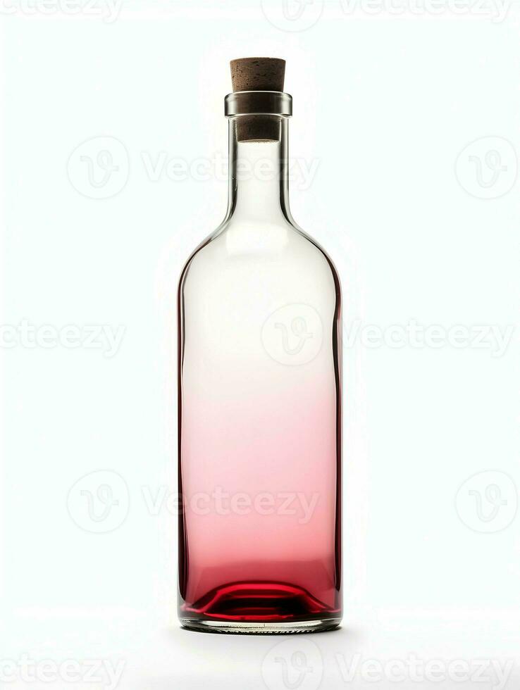 ai generato bicchiere trasparente bottiglia per rosso vino su un' bianca sfondo. alta risoluzione. ai generativo foto