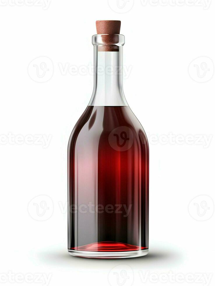 ai generato bicchiere trasparente bottiglia con rosso vino su un' bianca sfondo. alta risoluzione. ai generativo foto