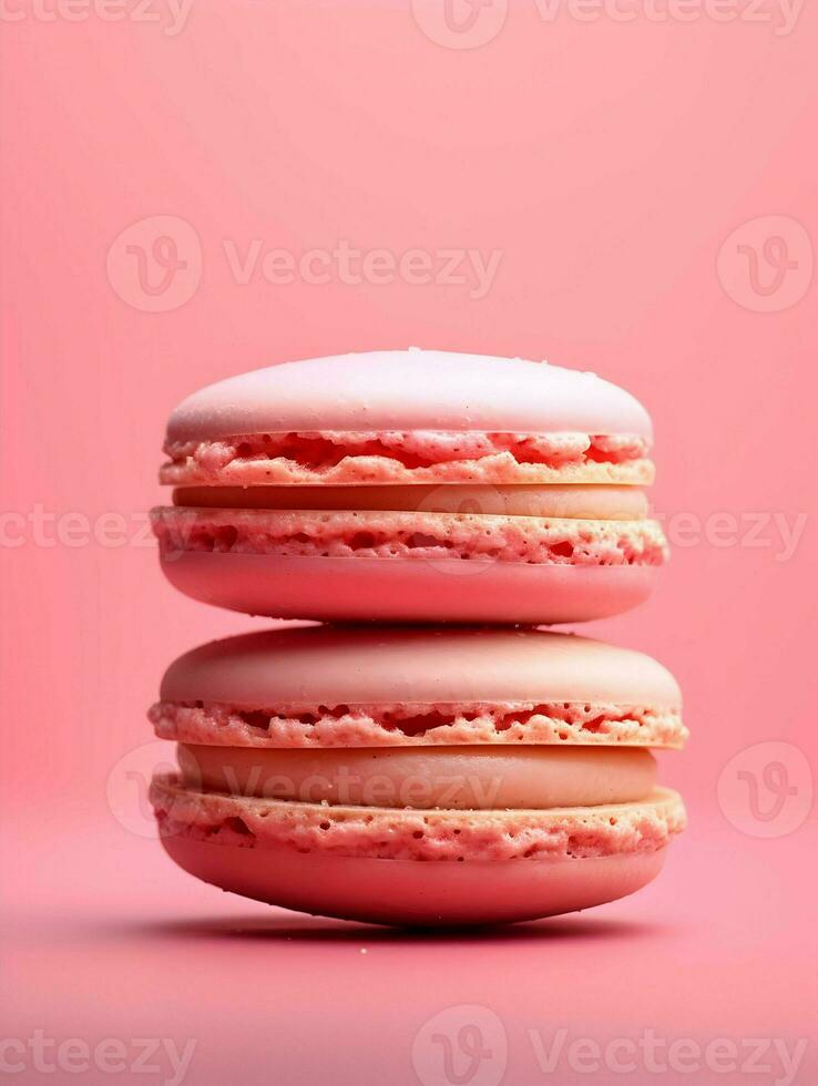 ai generato Due rosa colore amaretti con fragola gusto. gastronomia fotografia. alta risoluzione. ai generativo foto