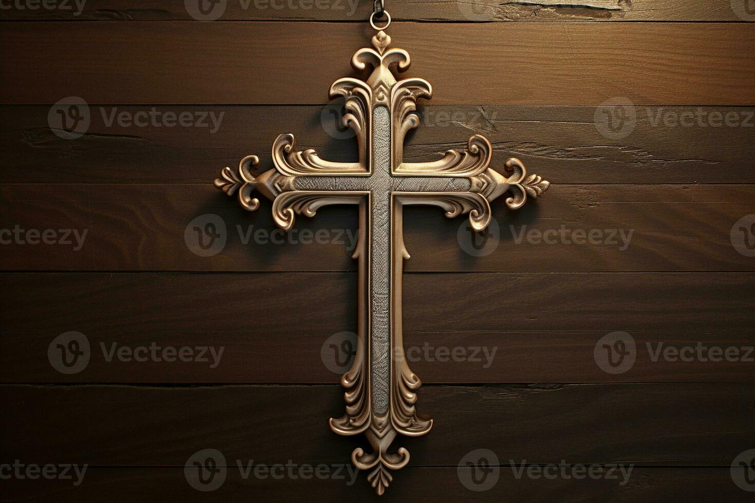 ai generato di legno cristiano attraversare su un' di legno sfondo.christian religione concetto. foto