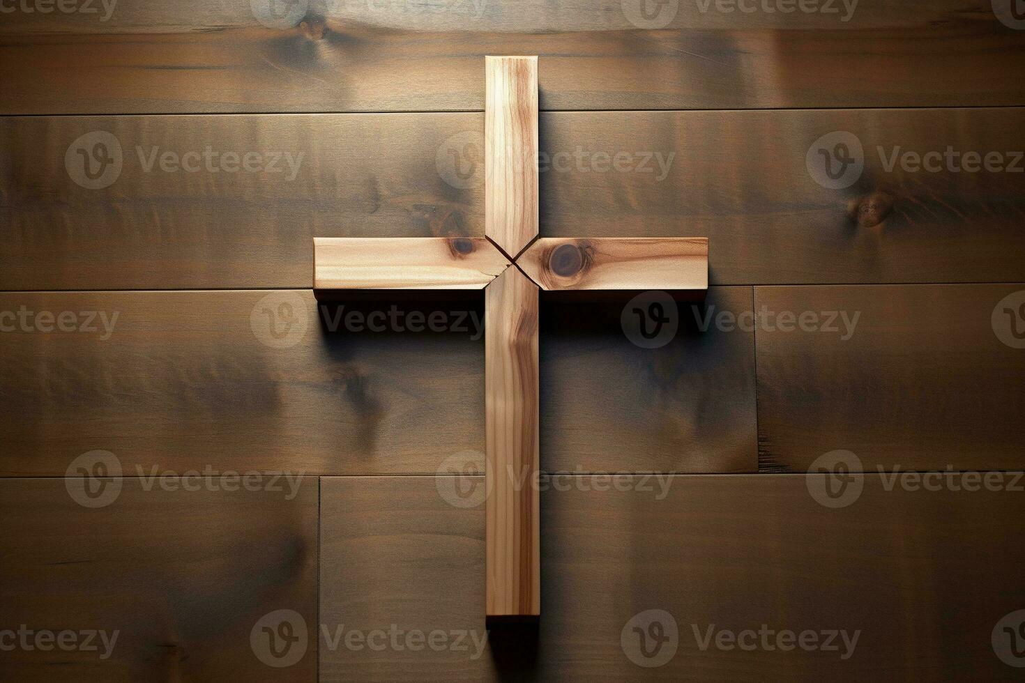 ai generato di legno cristiano attraversare su un' di legno sfondo.christian religione concetto. foto