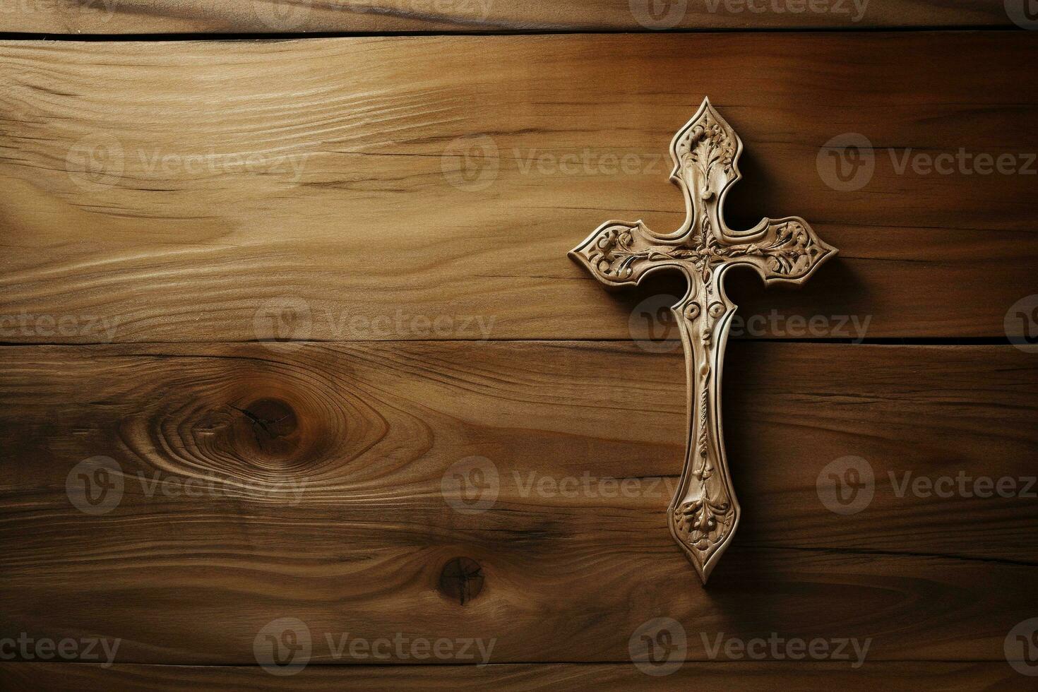 ai generato di legno cristiano attraversare su un' di legno sfondo.christian religione concetto. foto