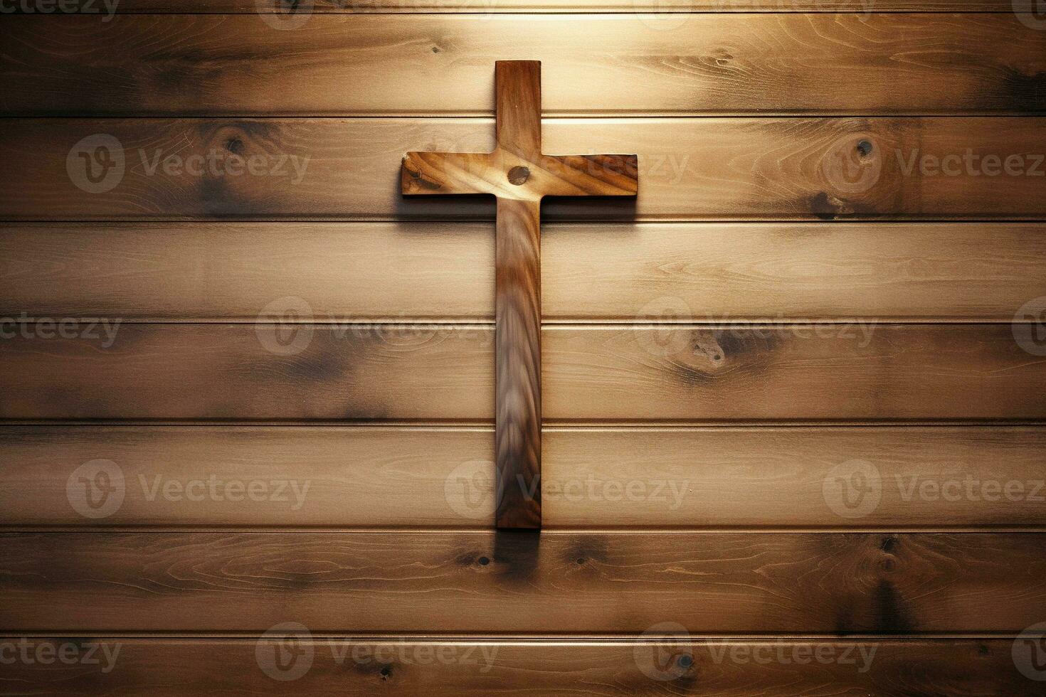 ai generato di legno cristiano attraversare su un' di legno sfondo.christian religione concetto. foto